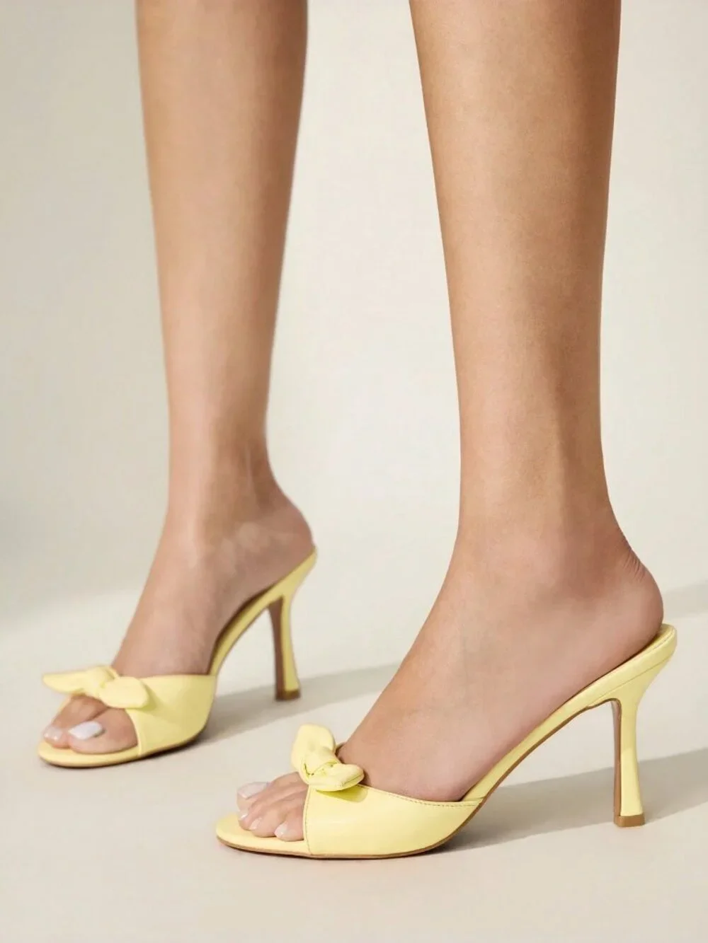 yellow Elegant Women's Round Toe High Heel Mules Sandals Shoes